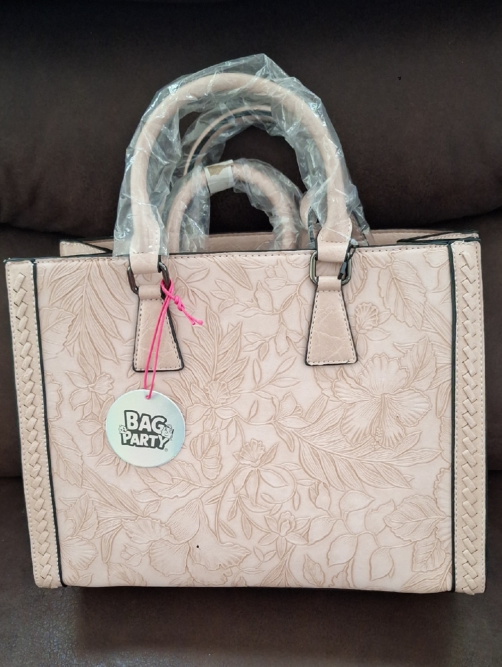 Mommy And Me Elegant Floral Embossed Tote Bag in Light Beige